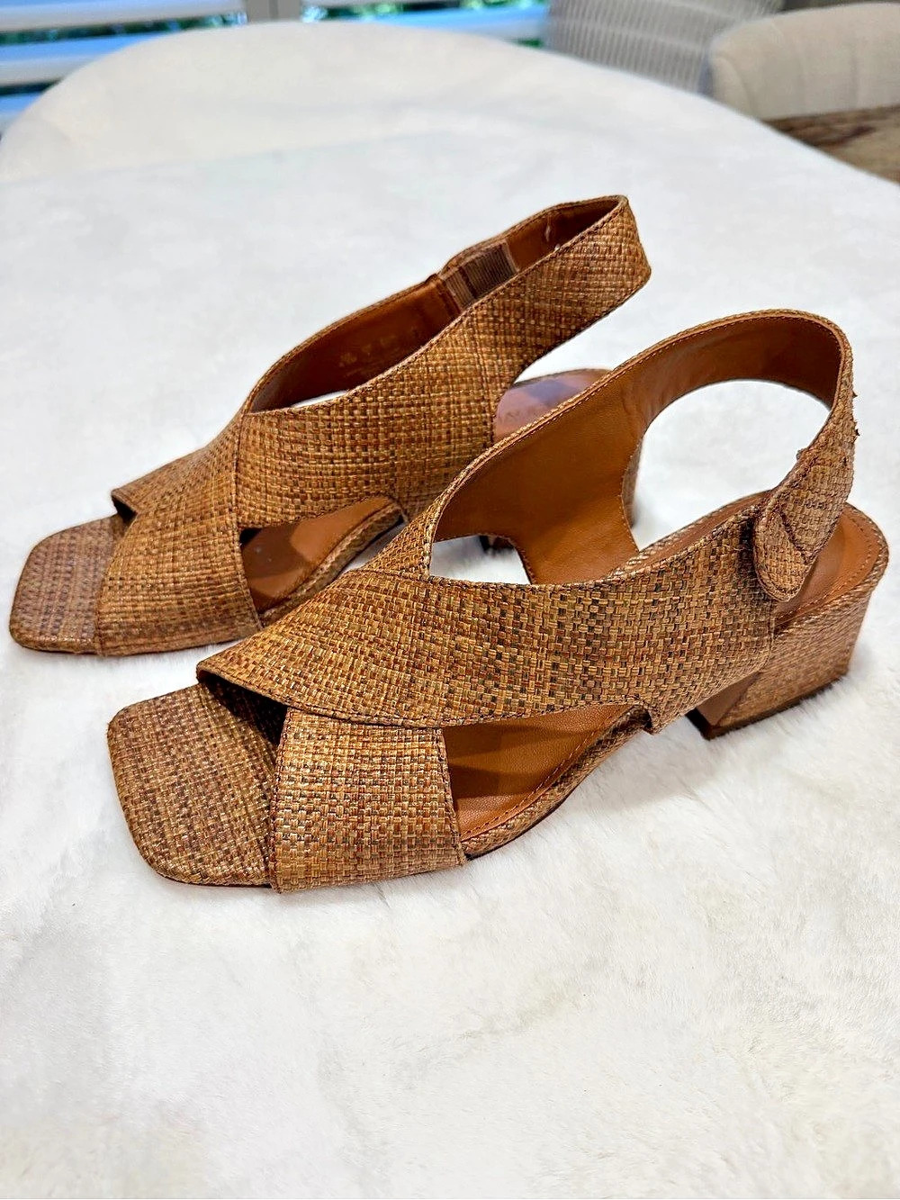 J.McLaughlin Woven Brown Leather Wedge Sandals US 6.5